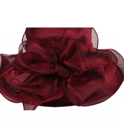 Sun Hats Women's Breathable Bowknot Kentucky Derby Hat Tea Party Church Wedding Hat - Wine Red - C218CWM2MQS $11.84
