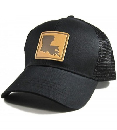 Baseball Caps Men's Louisiana Leather Patch All Black Trucker Hat - Black - CG18EGDA2N2 $24.90
