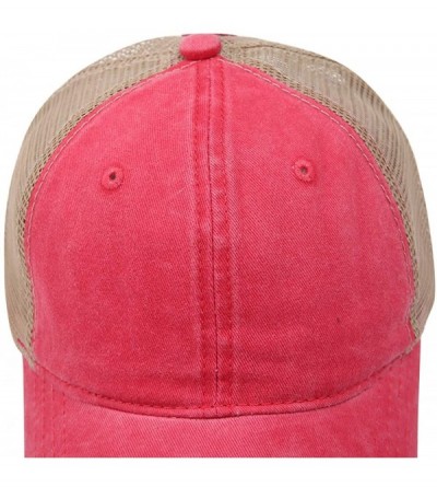 Baseball Caps Ponytail Baseball Cap Retro Washed Cotton Visor Dad Hat Adjustable Trucker Ponycaps - Red - CO18NW3RMIG $15.57