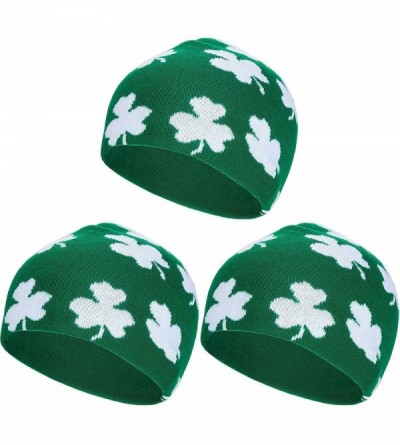 Skullies & Beanies 3 Pieces St Patrick's Day Hats Shamrock Beanie Hat Green Beanie Cap for St Patrick's Day - CZ1936U4IY3 $16.62