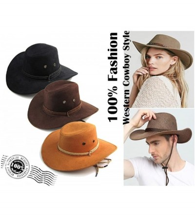 Cowboy Hats Unisex Western Outback Cowboy Hat Men's Women's Style Faux Felt Fedora hat - 3pack(black+brown+yellow) - C518G3XO...