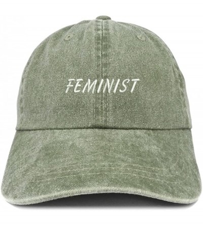 Baseball Caps Feminist Embroidered Washed Cotton Adjustable Cap - Olive - CU18DEELRM2 $38.06