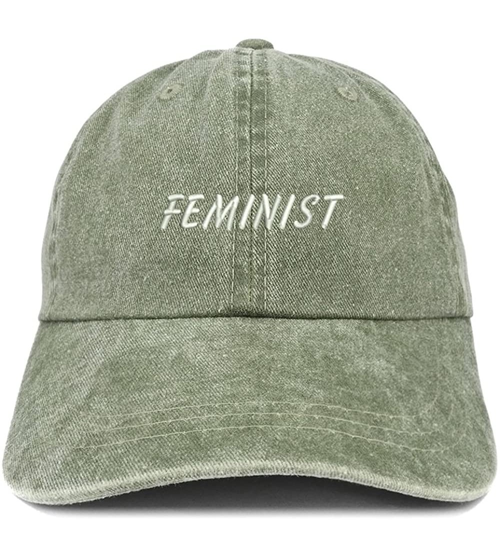 Baseball Caps Feminist Embroidered Washed Cotton Adjustable Cap - Olive - CU18DEELRM2 $19.03