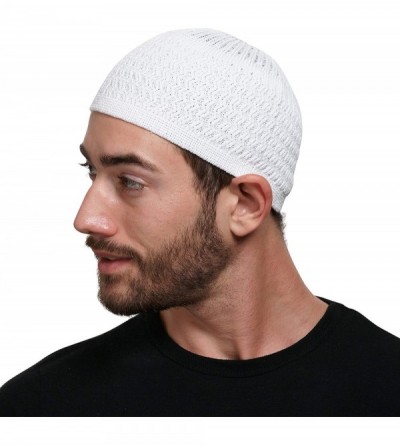 Skullies & Beanies Zigzag Knit Kufi Hat Skull Cap One Size Fits All Men Women Chemo - White (Zigzag) - C718RHR5828 $9.74