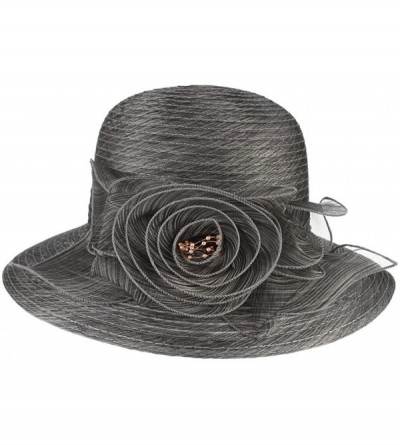 Fedoras Womens Summer Organza Hat Flower Sun Hat Derby Tea Party - Dark Grey - CS184WLH667 $12.01