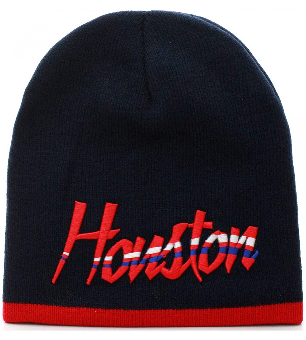 Skullies & Beanies USA Sports City State Cuffless Beanie Knit Hat Cap - Houston Navy Red - C311QW42BTN $10.70