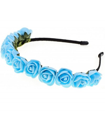 Headbands Boho Floral Crown Rose Flower Headband Hair Wreath - Blue - CM189O6976T $10.80