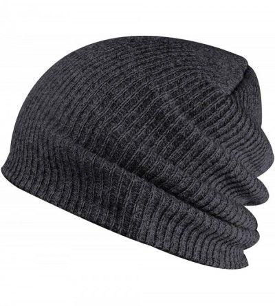 Skullies & Beanies Slouchy Winter Hats Knitted Beanie Caps Soft Warm Ski Hat - Dark Grey - CZ12K49KGWF $11.81