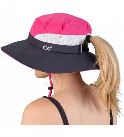 Sun Hats Ponytail Bucket Hat UPF 50+ Messy Bun Sun Hat Wide Brim Mesh Cap - Navy/Hot Pink - CX18QN9G0U4 $15.98