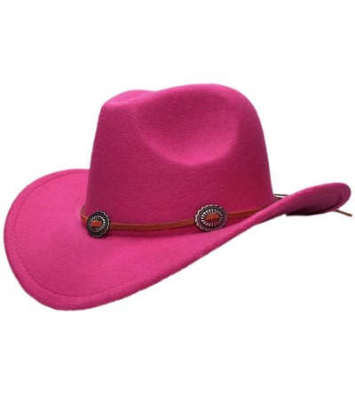 Cowboy Hats Vintage Style Unisex Wool Blend Wide Brim Western Cowboy Hat Cowgirl Cap - Rose Red - CK18KZUTX7I $10.84