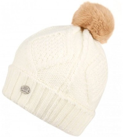 Skullies & Beanies Women's Thick Cable Knit Beanie Hat with Soft Fur Pom Pom - Ivory - C912O6N73FZ $10.70
