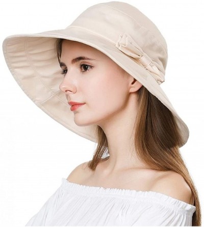 Sun Hats Womens UPF50 Cotton Packable Sun Hats w/Chin Cord Wide Brim Stylish 54-60CM - 69038_beige - C117YQD2UHZ $19.61