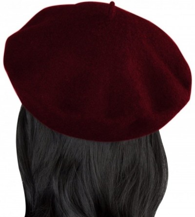 Berets French Beret- Lightweight Casual Classic Solid Color Wool Beret - Burgundy - CD12ERST5V7 $11.71