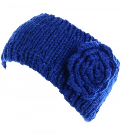 Cold Weather Headbands Womens Winter Chic Turban Bowknot/Floral Crochet Knit Headband Ear Warmer - Knit Floral Royal Blue - C...