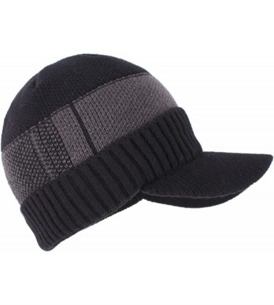 Skullies & Beanies Men's Winter Hat Outdoor Newsboy Hat Warm Thick Lambswool Knit Beanie Cap - Black2 - CG18A8LOSHC $8.99