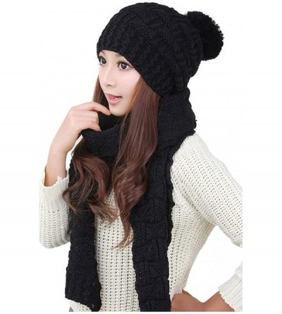 Skullies & Beanies Women Cute and Warm Knit Caps Beanies Hat Two Peice Set for Winter Headwear (Black) - C512OCHSCIR $70.90