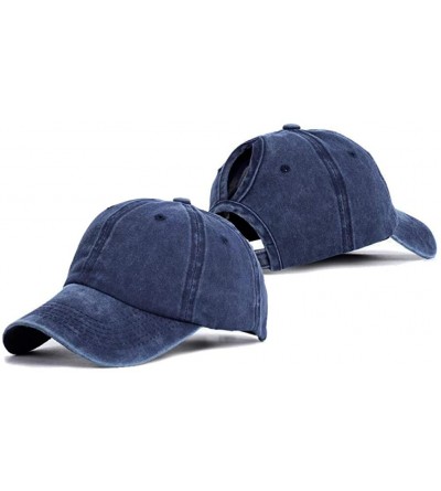 Baseball Caps Washed Mesh Ponytail Hat Distressed Women Baseball Cotton - Navy - CL18I27KAKO $9.52