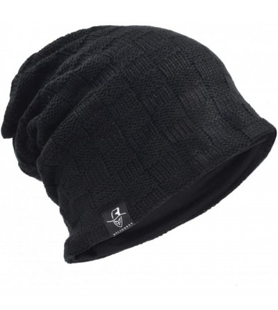 Skullies & Beanies Slouchy Knitted Baggy Beanie Hat Crochet Stripe Summer Dread Caps Oversized for Men-B318 - B5021-black - C...