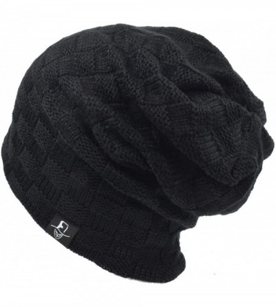 Skullies & Beanies Slouchy Knitted Baggy Beanie Hat Crochet Stripe Summer Dread Caps Oversized for Men-B318 - B5021-black - C...