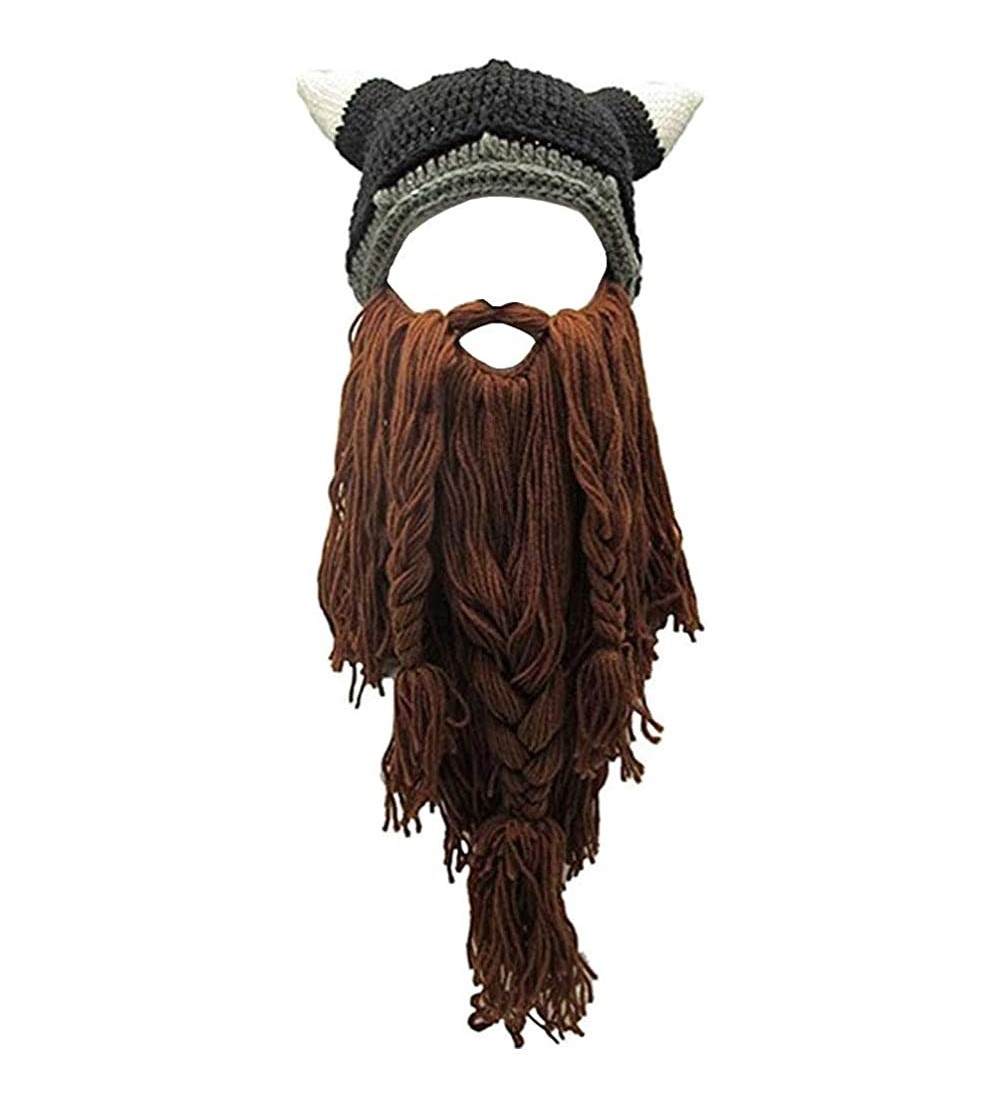 Skullies & Beanies Creative Original Barbarian Knit Beard Hat Wig Beanie Hat Funny Knit Hat Beard Facemask - V-brown - CK18H8...
