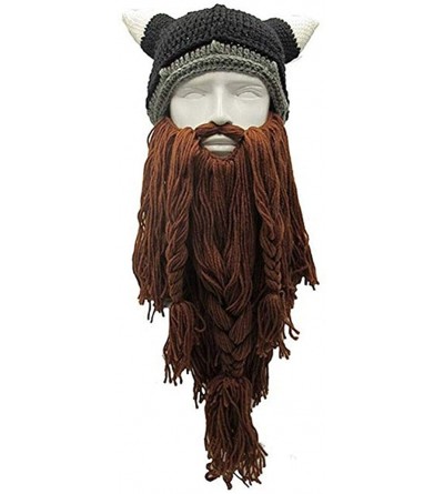 Skullies & Beanies Creative Original Barbarian Knit Beard Hat Wig Beanie Hat Funny Knit Hat Beard Facemask - V-brown - CK18H8...