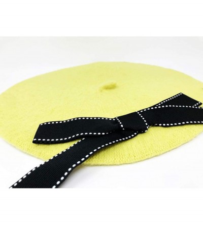 Berets Wool Blend Bow Long Tie Artist Warm French Vintage Beanie Beret Hat Cap - Yellow - CS18IRAIAQK $13.81