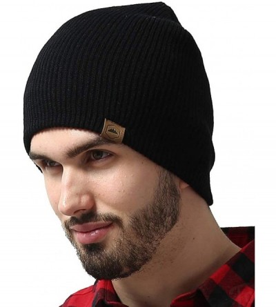 Skullies & Beanies Winter Beanie Knit Hats for Men & Women - Warm- Stretchy & Soft Daily Ribbed Toboggan Cap - Black - CD12MJ...