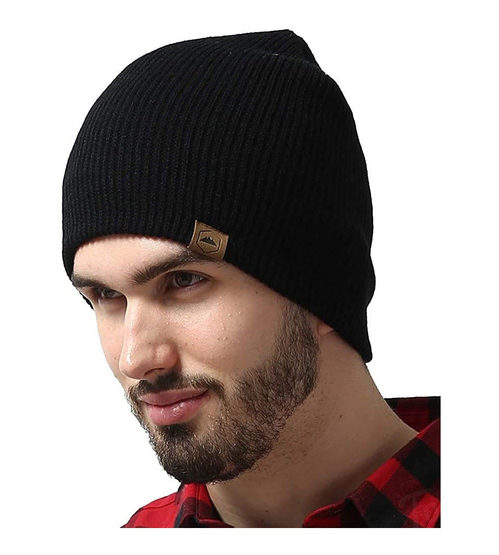Skullies & Beanies Winter Beanie Knit Hats for Men & Women - Warm- Stretchy & Soft Daily Ribbed Toboggan Cap - Black - CD12MJ...