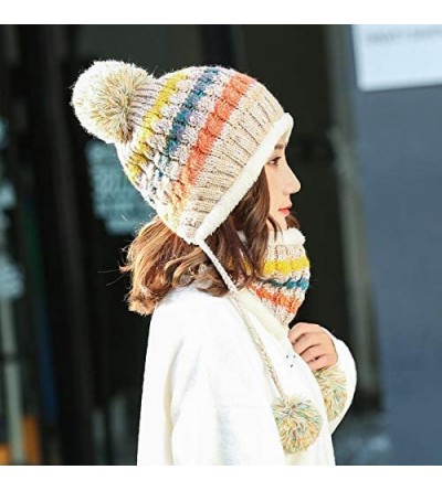Skullies & Beanies Women's Fleece Lined Beanie Winter Knit Ear Flaps Hat with Pompom Faux Knitted Hat Scarf Mask Set - CR12NZ...