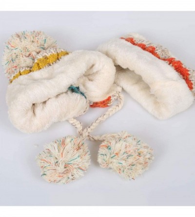 Skullies & Beanies Women's Fleece Lined Beanie Winter Knit Ear Flaps Hat with Pompom Faux Knitted Hat Scarf Mask Set - CR12NZ...