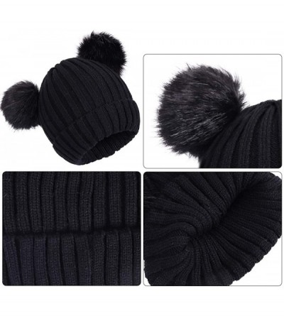 Skullies & Beanies 2PCS Parent-Child Hat Winter Warmer Baby Hat/Women Pom Pom Beanie- Mother & Baby Knit Skull Cap - Double B...