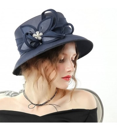 Bucket Hats Women Bucket Hats Chiffon Formal Dress Hat Elegant Feather Church Hats - Navy-2 - CQ186YN3MK7 $47.62