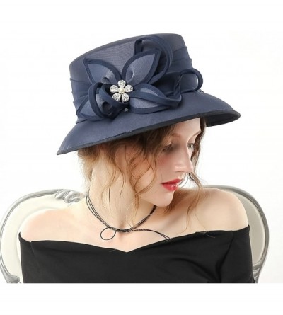 Bucket Hats Women Bucket Hats Chiffon Formal Dress Hat Elegant Feather Church Hats - Navy-2 - CQ186YN3MK7 $47.62