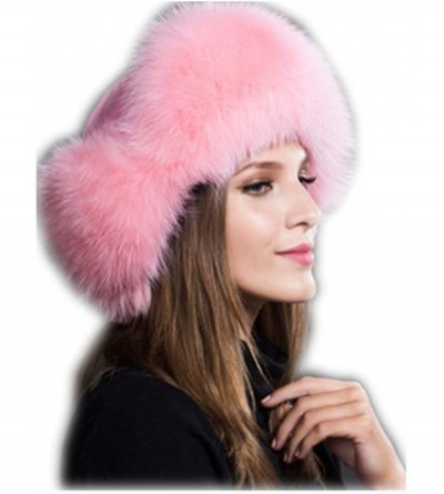 Bomber Hats Womens Winter Hat Genuine Fox Fur Russian Hats Lei Feng hat - Light Pink - CS18LUWM25R $34.69