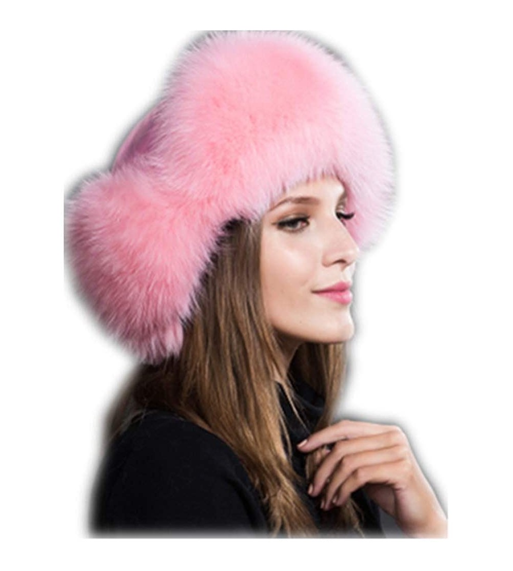 Bomber Hats Womens Winter Hat Genuine Fox Fur Russian Hats Lei Feng hat - Light Pink - CS18LUWM25R $34.69
