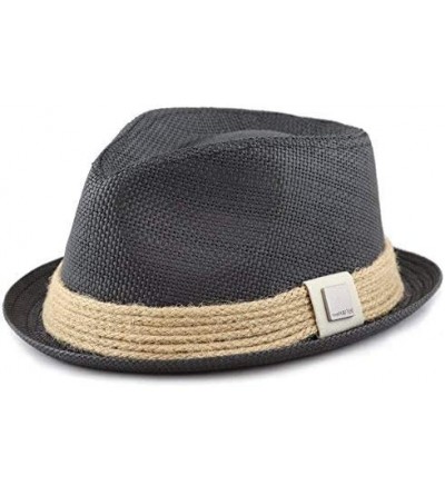 Fedoras Womens Short Brim Sun Straw Fedora Hat with Raffia Band - Black - CA17Z2G008S $13.91