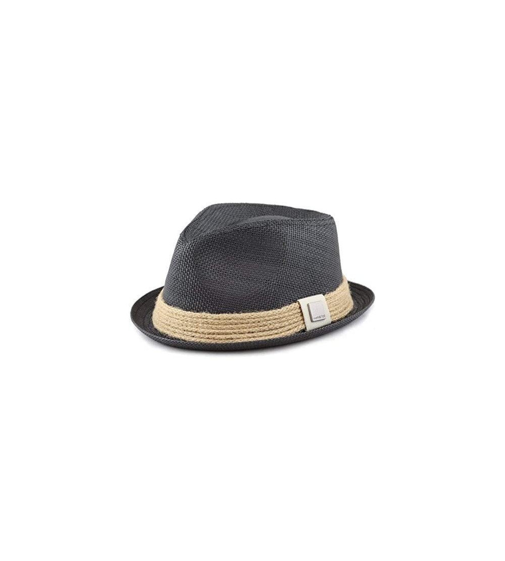Fedoras Womens Short Brim Sun Straw Fedora Hat with Raffia Band - Black - CA17Z2G008S $13.91