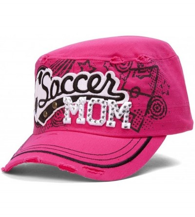 Baseball Caps Sports Mom Distressed Adjustable Cadet Cap - Hot Pink - CC11NZJ8FPH $13.93