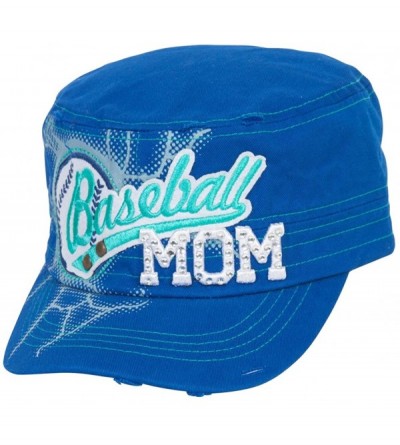Newsboy Caps Sports Mom Distressed Adjustable Cadet Cap - Royal - Baseball Mom - CD17X66795K $14.34