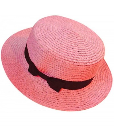 Sun Hats Women Summer Outdoor Beach Sun Straw Hat Bow Tie Flat Top UPF 50+ Wide Brim Sun Protection Hat Cap - CX18S9W6M3O $9.15