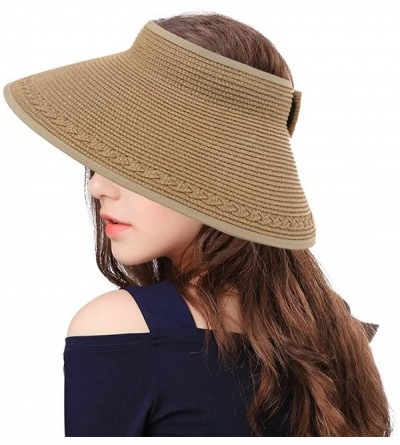 Sun Hats Rollup Straw Sun Visor Foldable Wide Brim Travel Hat Freesize Ponytail Fashion - 00764_khaki - CL18T957UDY $10.89