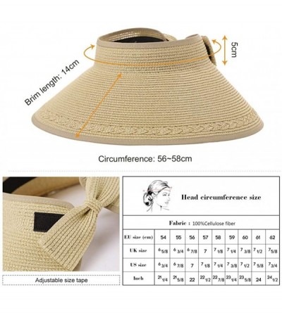 Sun Hats Rollup Straw Sun Visor Foldable Wide Brim Travel Hat Freesize Ponytail Fashion - 00764_khaki - CL18T957UDY $10.89