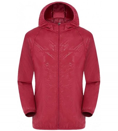 Rain Hats Men's Women Lightweight Rain Jacket with Hood Raincoat Outdoor Windbreaker HebeTop - Red - CO18Y6XHWM6 $9.17