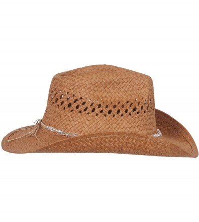 Cowboy Hats Womens Straw Outback Toyo Cowboy Hat - Brown - CF111QRKZ0D $20.18