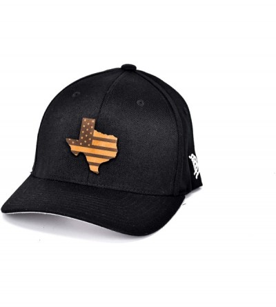 Baseball Caps 'Texas Patriot' Leather Patch Hat Flex Fit - Black - CD18IGRWRIL $30.52