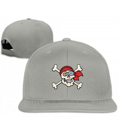Sun Hats Funny Pirate Skull Crossbones Snapback Hip Hop Flat Bill Baseball Caps for Men Women - Ash - CX1874MECND $10.17