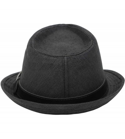 Fedoras Beach Straw Fedora Hat w/Solid Hat Band for Men & Women - Black Hat Black Belt - CE17X6OS32A $11.56