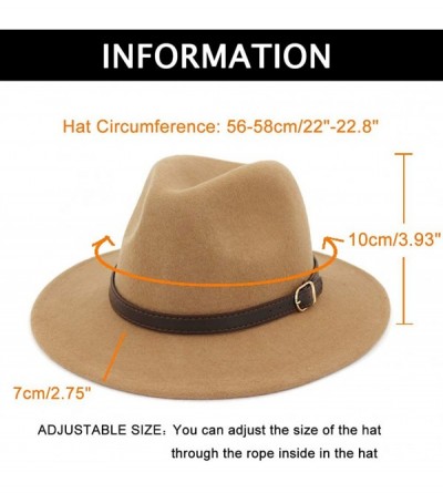 Fedoras Women's 100% Wool Fedora Panama Hat Wide Brim with Belt - A-khaki - CN18E4RDTEC $21.95
