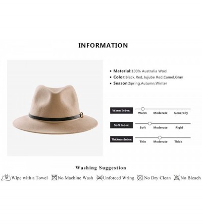 Fedoras Womens Fedora Hat 100% Wool Wide Brim Panama Felt Hats Winter Trilby Cap Church Party - A4-camel - CQ18I9C02UI $27.03