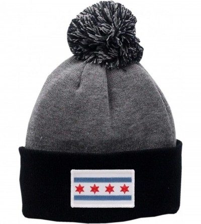 Skullies & Beanies Chicago Flag Cuffed Pom Knit Hat 2-Tone White Border - CB18O2849T0 $19.55
